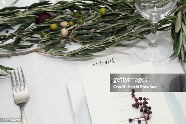 Table settings on display at Dinner to Celebrate Jenni Kaynes Tribeca Boutique with Amy Astley and Meredith Melling at 20 Harrison Street on November...