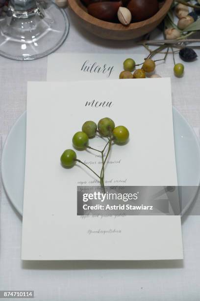 Table settings on display at Dinner to Celebrate Jenni Kaynes Tribeca Boutique with Amy Astley and Meredith Melling at 20 Harrison Street on November...