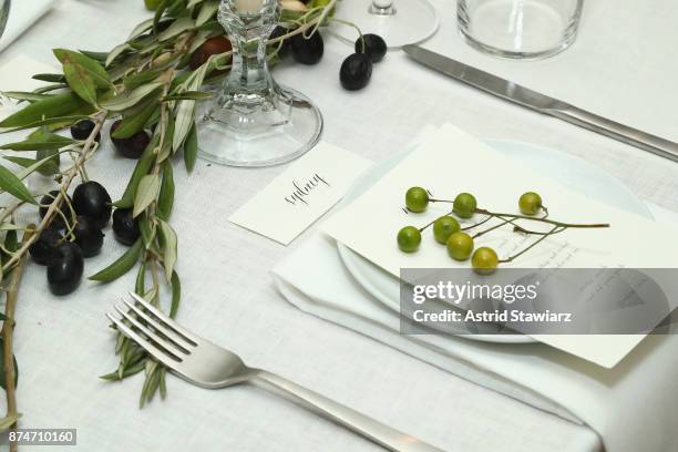 Table settings on display at Dinner to Celebrate Jenni Kaynes Tribeca Boutique with Amy Astley and Meredith Melling at 20 Harrison Street on November...