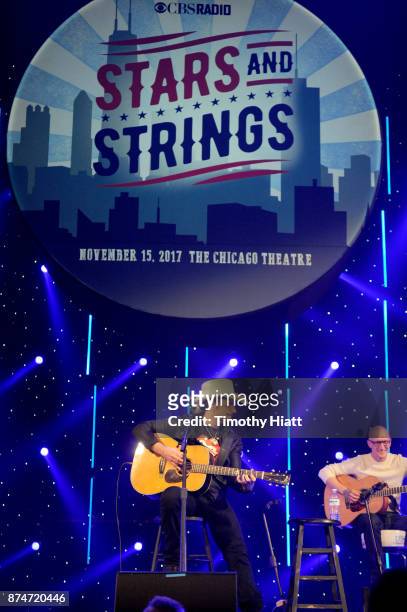 Brad Paisley performs onstage during CBS RADIO's Third Annual 'Stars and Strings' Concert to honor our nation's veterans at Chicago Theatre on...