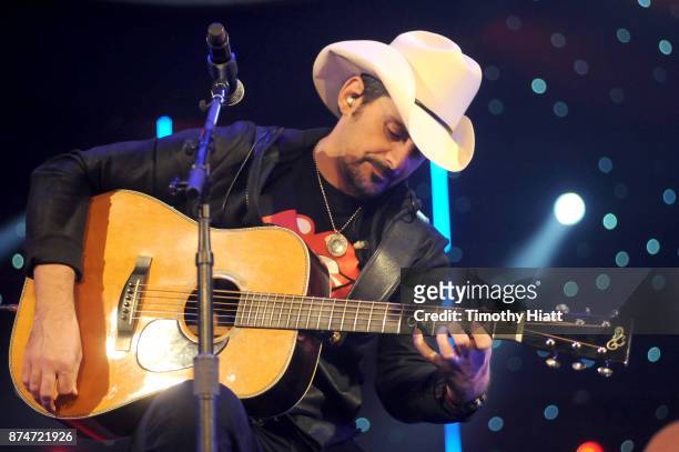 Brad Paisley performs onstage during CBS RADIO's Third Annual 'Stars and Strings' Concert to honor our nation's veterans at Chicago Theatre on...