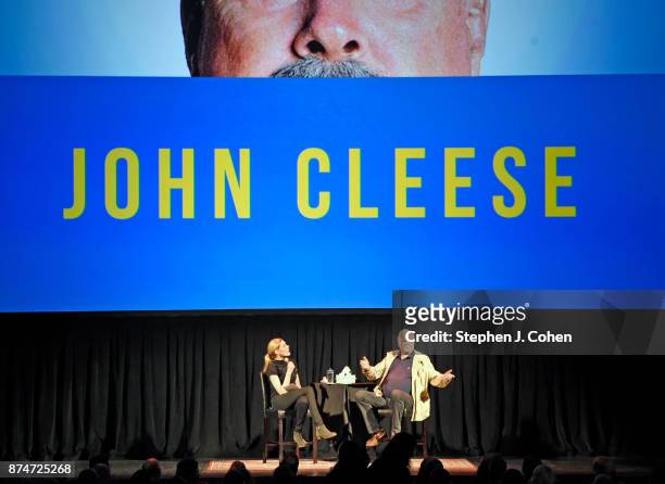 Camilla Cleese interviews her father John Cleese at The Louisville Palace on November 15, 2017 in Louisville, Kentucky.