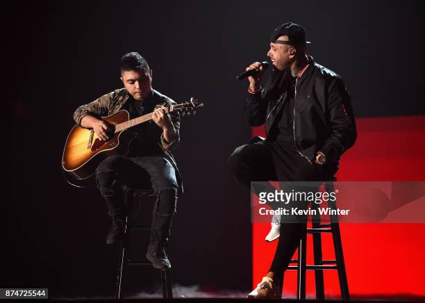 Nicky Jam performs onstage during rehearsals for the 18th annual Latin Grammy Awards at MGM Grand Garden Arena on November 15, 2017 in Las Vegas,...