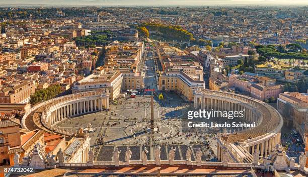 The St. Peter's square and Rome are seen at the dome of St. Peter's Basilica on November 1, 2017 in Vatican City, Vatican.