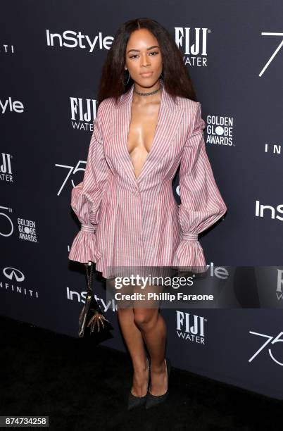 Serayah attends the HFPAs and InStyle's Celebration of the 2018 Golden Globe Awards Season and the Unveiling of the Golden Globe Ambassador at Catch...