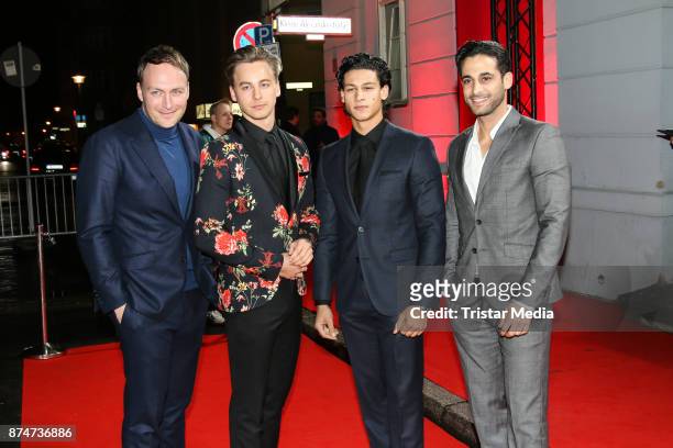 Martin Stange, Timmi Trinks, Emilio Sakraya and Karim Guenes arrive at the New Faces Award Style 2017 on November 15, 2017 in Berlin, Germany.