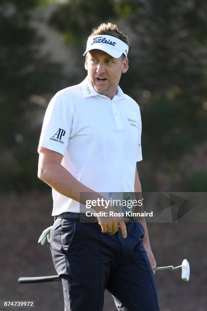 Ian Poulter of England walks down the 4th hole during the first round of the DP World Tour Championship at Jumeirah Golf Estates on November 16, 2017...