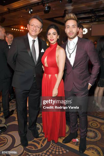 President & CEO of the Latin Academy of Recording Arts & Sciences Gabriel Abaroa, Emeraude Toubia, and Prince Royce attend the 2017 Person of the...