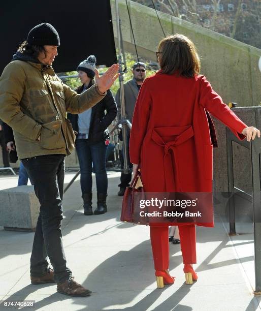 Director Cary Fukunaga and actress Sally Field on the set of the Netflix series "Maniac" on November 15, 2017 in New York City.