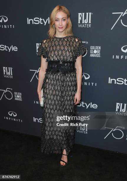 Sarah Gadon attends the Hollywood Foreign Press Association and InStyle celebrate the 75th Anniversary of The Golden Globe Awards at Catch LA on...