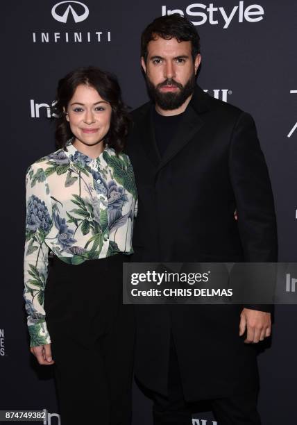 Actress Tatiana Maslany and actor Tom Cullen attend the Hollywood Foreign Press Association and InStyle celebration of the 75th Annual Golden Globe...