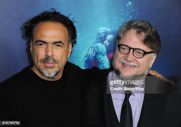 Director Alejandro Gonzalez Inarritu and director/writer/producer Guillermo Del Toro attends the premiere of Fox Searchlight Pictures' 'The Shape Of...