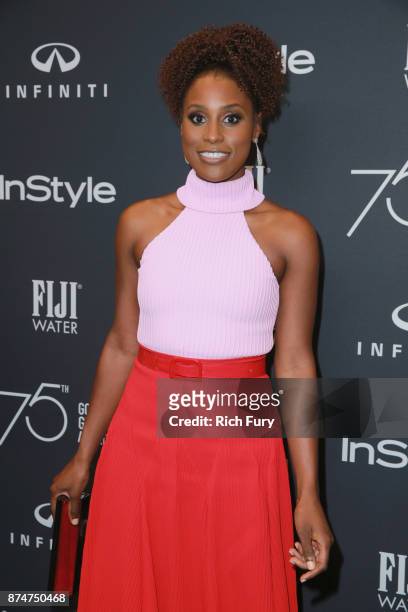 Issa Rae attends the Hollywood Foreign Press Association and InStyle celebrate the 75th Anniversary of The Golden Globe Awards at Catch LA on...