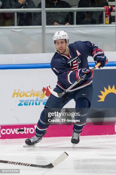 Matt Gilroy of USA in action during the Deutschland Cup 2017 match between Germany and USA at Curt-Frenzel-Stadion on November 12, 2017 in Augsburg,...