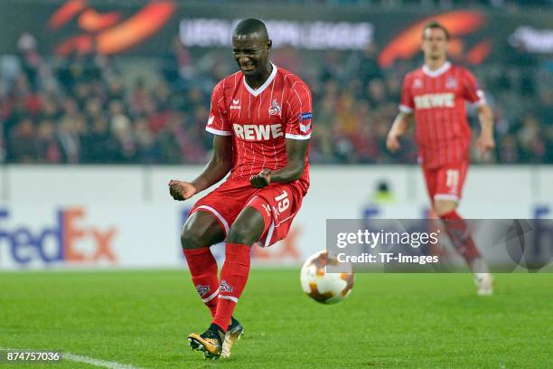 Sehrou Guirassy of Koeln controls the ball during the UEFA Europa League group H match between 1. FC Koeln and BATE Borisov at RheinEnergieStadion on...