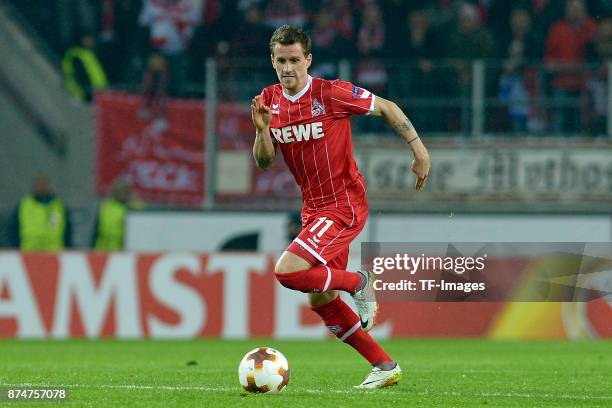 Simon Zoller of Koeln controls the ball during the UEFA Europa League group H match between 1. FC Koeln and BATE Borisov at RheinEnergieStadion on...
