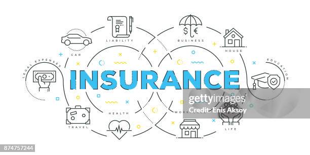 modern flat line design concept of insurance - life insurance icons stock illustrations