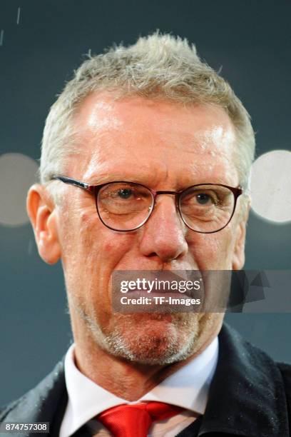 Head coach Peter Stoeger of Koeln looks on during the UEFA Europa League group H match between 1. FC Koeln and BATE Borisov at RheinEnergieStadion on...