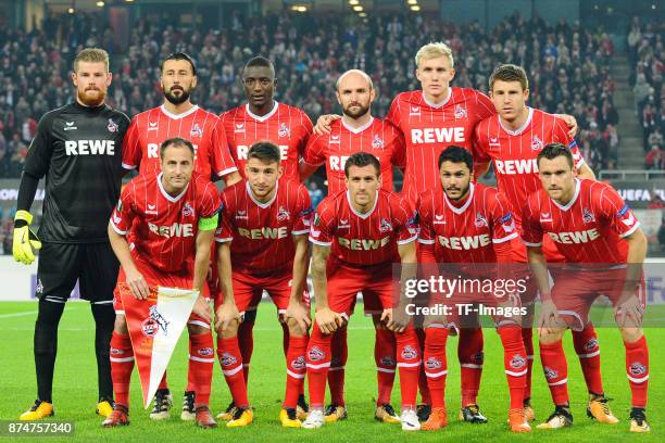 Goalkeeper Timo Horn of Koeln, Dominic Maroh of Koeln, Sehrou Guirassy of Koeln, Konstantin Rausch of Koeln, Frederik Soerensen of Koeln, Dominique...