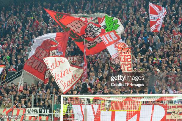 Supporters of Koeln are seen during the UEFA Europa League group H match between 1. FC Koeln and BATE Borisov at RheinEnergieStadion on November 2,...