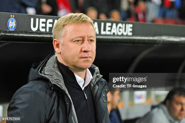 Head coach Aleksandr Yermakovich of BATE Borisov looks on during the UEFA Europa League group H match between 1. FC Koeln and BATE Borisov at...