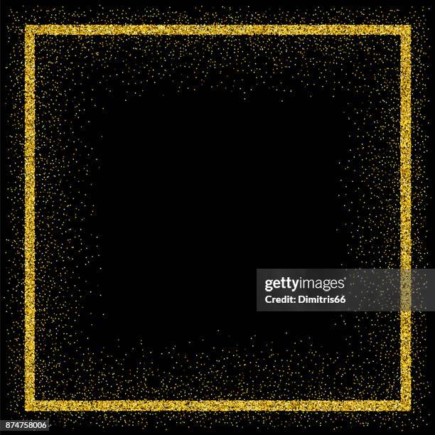 golden vector glitter frame - black-background-with-dots stock illustrations