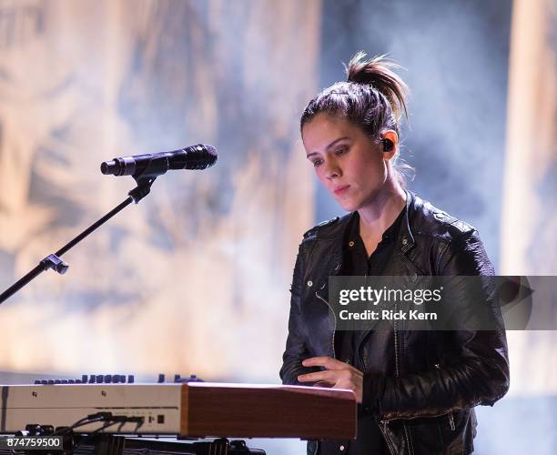 Musician/vocalist Sara Quin of Tegan and Sara performs in concert during 'The Con X: Tour' at Paramount Theatre on November 15, 2017 in Austin, Texas.