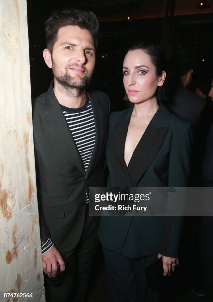Adam Scott and Zoe Lister-Jones attend the Hollywood Foreign Press Association and InStyle celebrate the 75th Anniversary of The Golden Globe Awards...
