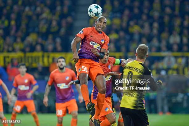 Carlao of Nikosia controls the ball during the UEFA Champions League Group H soccer match between Borussia Dortmund and APOEL Nicosia at Signal-Iduna...