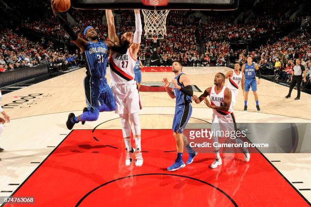 Terrence Ross of the Orlando Magic goes for a lay up against the Portland Trail Blazers on November 15, 2017 at the Moda Center in Portland, Oregon....