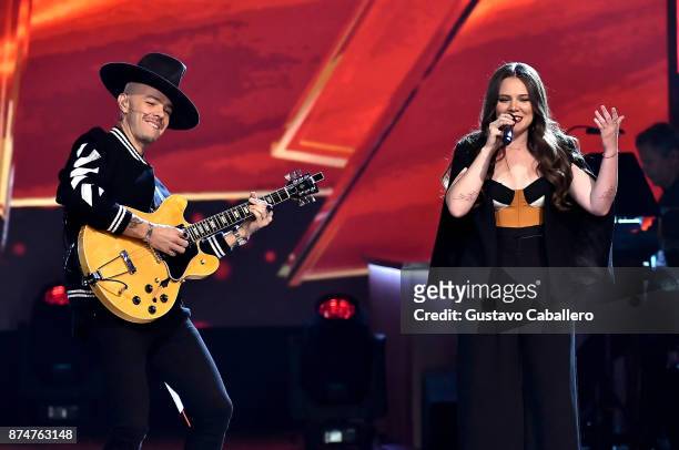 Jesse Huerta and Joy Huerta of Jesse y Joy perform onstage during the 2017 Person of the Year Gala honoring Alejandro Sanz at the Mandalay Bay...