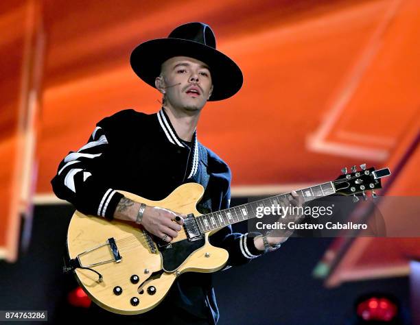 Jesse Huerta of Jesse y Joy performs onstage during the 2017 Person of the Year Gala honoring Alejandro Sanz at the Mandalay Bay Convention Center on...