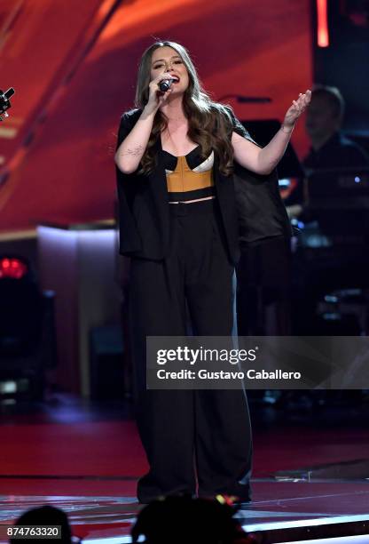 Joy Huerta of Jesse y Joy performs onstage during the 2017 Person of the Year Gala honoring Alejandro Sanz at the Mandalay Bay Convention Center on...