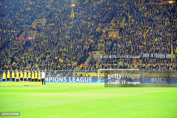 Minute of silence in the stadium prior to the UEFA Champions League Group H soccer match between Borussia Dortmund and APOEL Nicosia at Signal-Iduna...