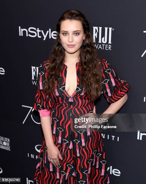 Katherine Langford attends the HFPAs and InStyle's Celebration of the 2018 Golden Globe Awards Season and the Unveiling of the Golden Globe...