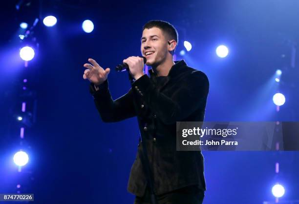 Nick Jonas performs onstage during the 2017 Person of the Year Gala honoring Alejandro Sanz at the Mandalay Bay Convention Center on November 15,...