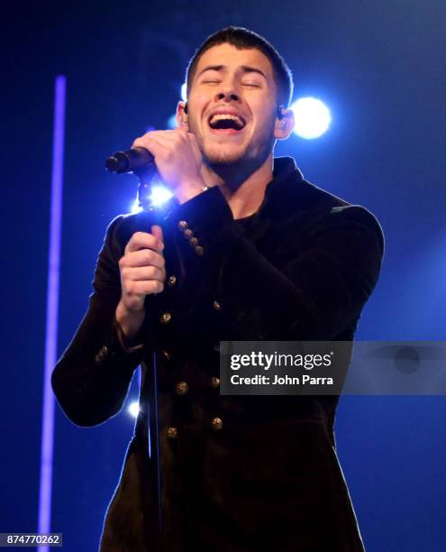 Nick Jonas performs onstage during the 2017 Person of the Year Gala honoring Alejandro Sanz at the Mandalay Bay Convention Center on November 15,...