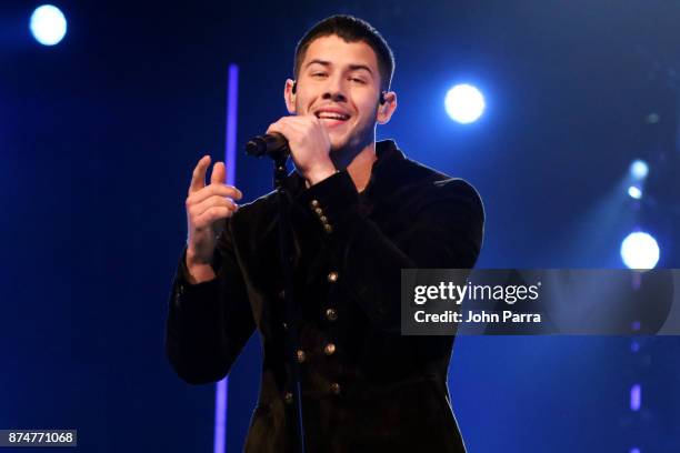 Nick Jonas performs onstage during the 2017 Person of the Year Gala honoring Alejandro Sanz at the Mandalay Bay Convention Center on November 15,...