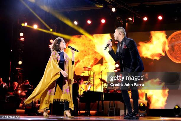 Natalia Lafourcade and Manuel Medrano perform onstage during the 2017 Person of the Year Gala honoring Alejandro Sanz at the Mandalay Bay Convention...