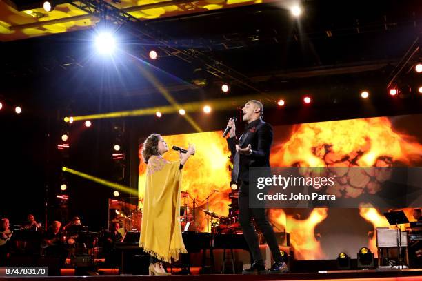 Natalia Lafourcade and Manuel Medrano perform onstage during the 2017 Person of the Year Gala honoring Alejandro Sanz at the Mandalay Bay Convention...