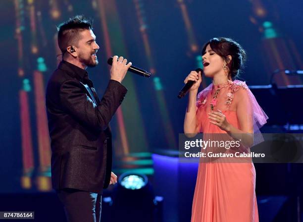 Juanes and Camila Cabello perform onstage during the 2017 Person of the Year Gala honoring Alejandro Sanz at the Mandalay Bay Convention Center on...