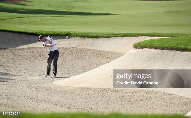 David Horsey of England plays his second shot on the third hole during the first round of the DP World Tour Championship on the Earth Course at...