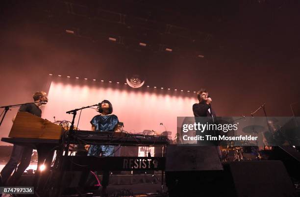 Korey Richey, Nancy Whang, James Murphy, and Pat Mahoney of LCD Soundsystem perform in support of the band's "American Dream" release at Bill Graham...