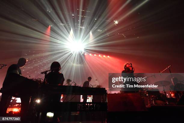 Korey Richey, Nancy Whang, James Murphy, and Pat Mahoney of LCD Soundsystem perform in support of the band's "American Dream" release at Bill Graham...