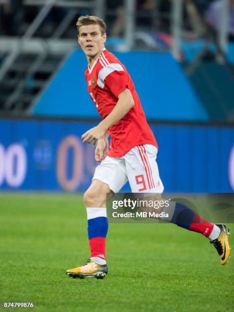 International friendly football match at Saint Petersburg Stadium. The game ended in a 3-3 draw. Russia's Aleksander Kokorin.