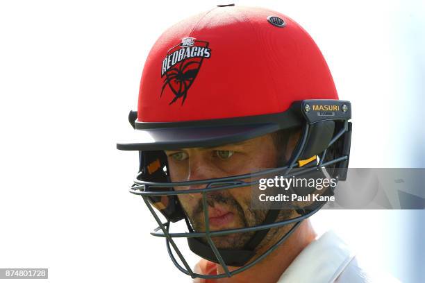 Callum Ferguson of South Australia walks back to the rooms after being dismissed by Andrew Holder of Western Australia during day four of the...