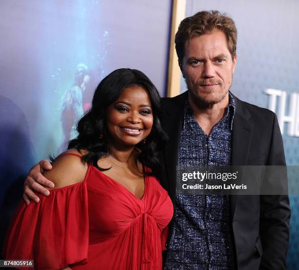 Actress Octavia Spencer and actor Michael Shannon attend the premiere of "The Shape of Water" at the Academy of Motion Picture Arts and Sciences on...