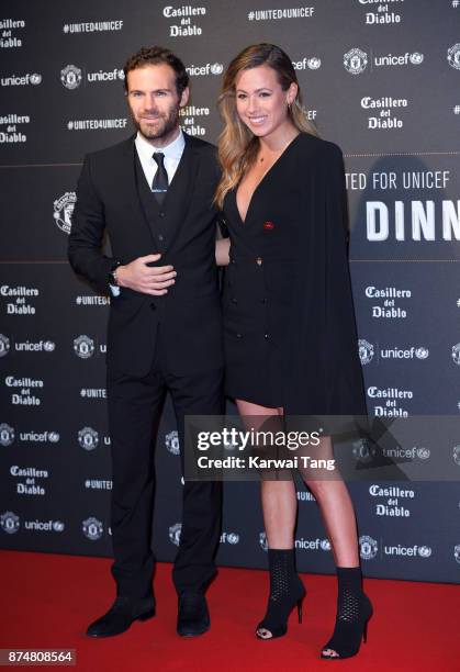 Juan Mata and Evelina Kamph attend the United for Unicef Gala Dinner at Old Trafford on November 15, 2017 in Manchester, England.