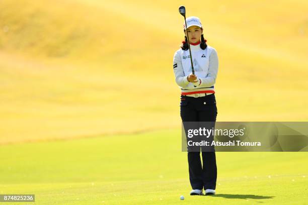 Yuting Seki of China lines up her second shot on the 15th hole during the first round of the Daio Paper Elleair Ladies Open 2017 at the Elleair Golf...