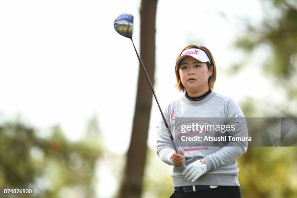 Hiroko Azuma of Japan lines up her tee shot on the 15th hole during the first round of the Daio Paper Elleair Ladies Open 2017 at the Elleair Golf...